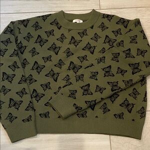 Stella Tweed Olive Green Butterfly Sweater